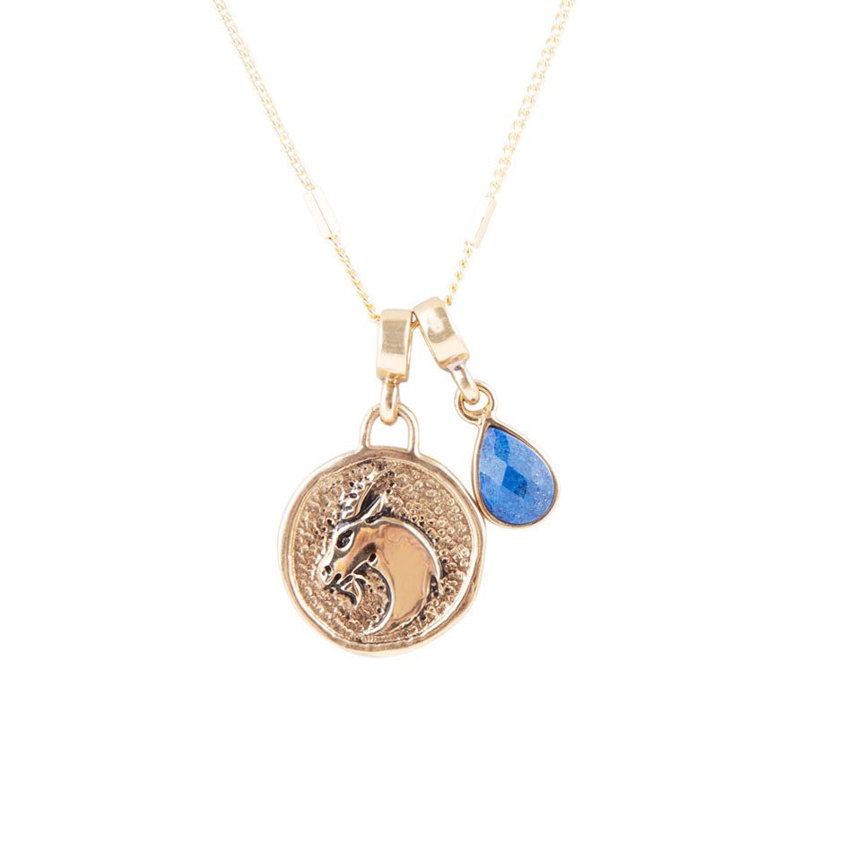 Capricorn - Zodiac Blue Lapis Golden Charm Necklace | Necklaces | Wiccan Center