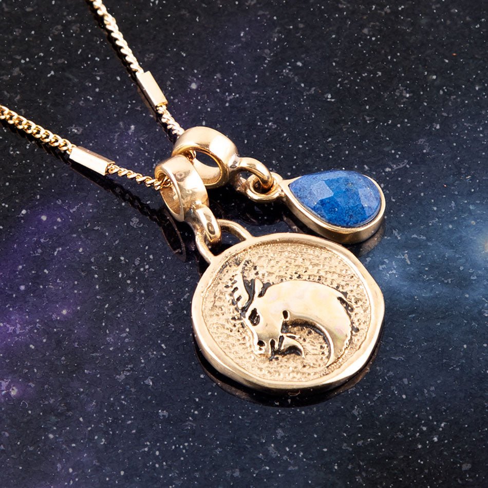 Capricorn - Zodiac Blue Lapis Golden Charm Necklace | Necklaces | Wiccan Center
