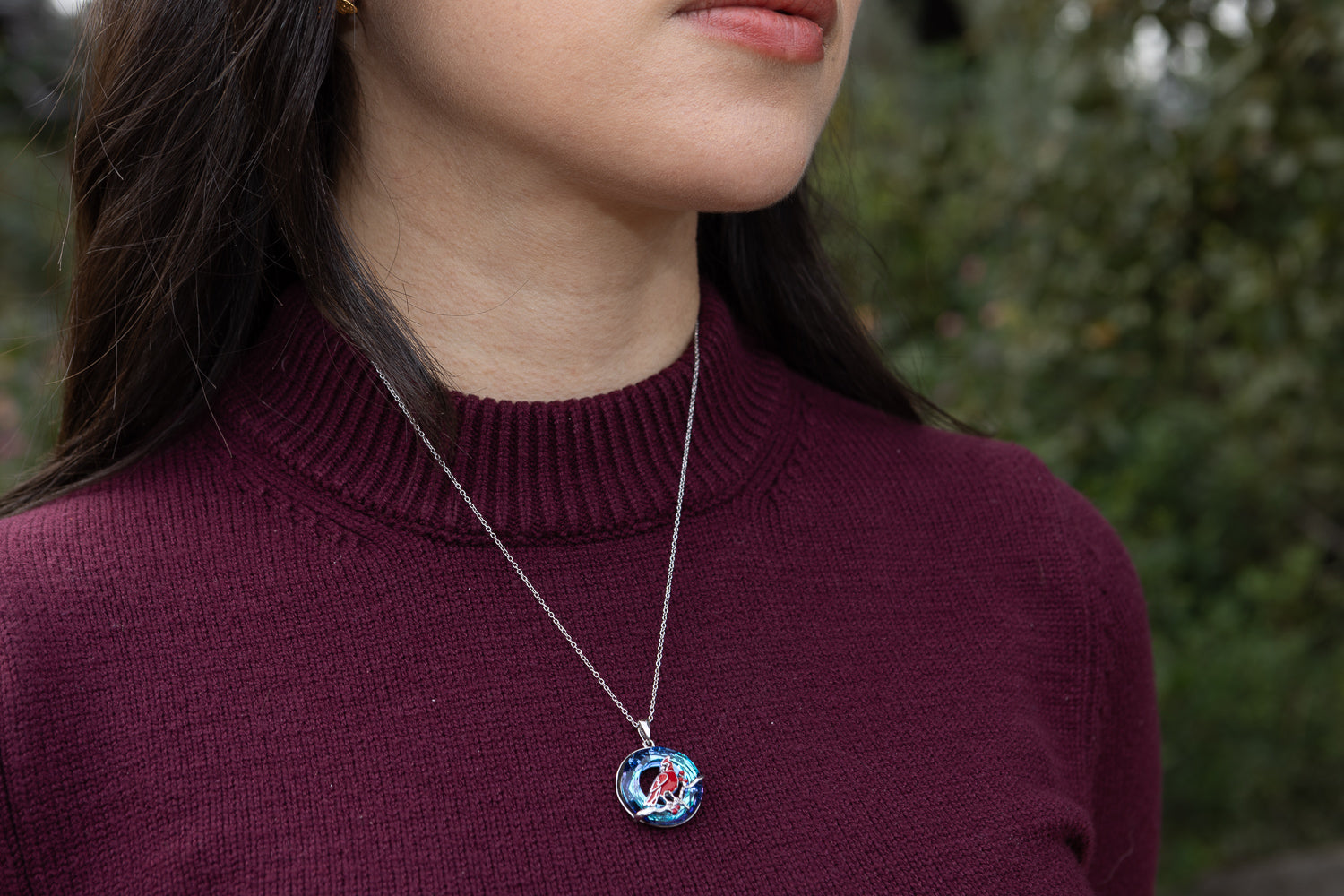 Crystal Cardinal Urn Necklace