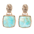 Carved Blue Turquoise Golden Drop Earrings | Earrings | Wiccan Center
