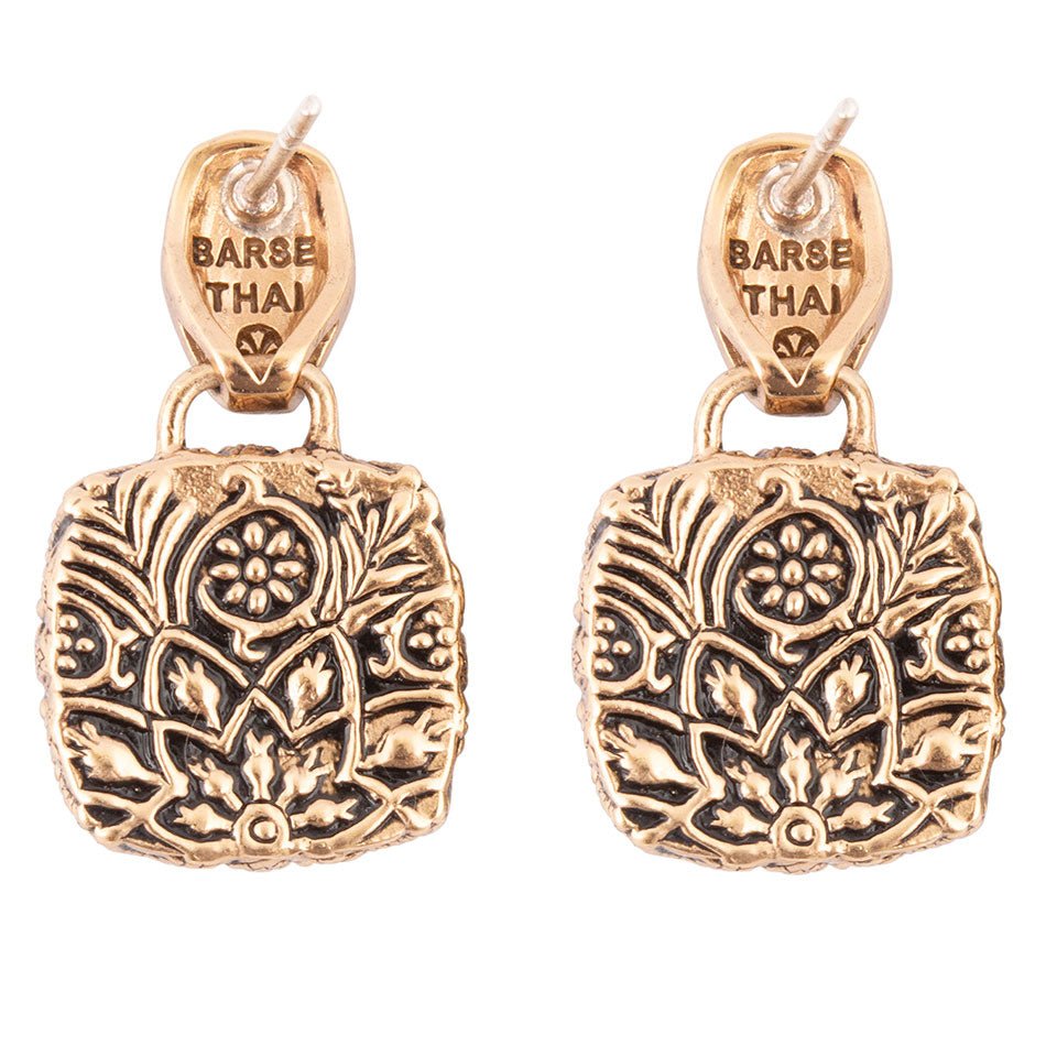 Carved Blue Turquoise Golden Drop Earrings | Earrings | Wiccan Center