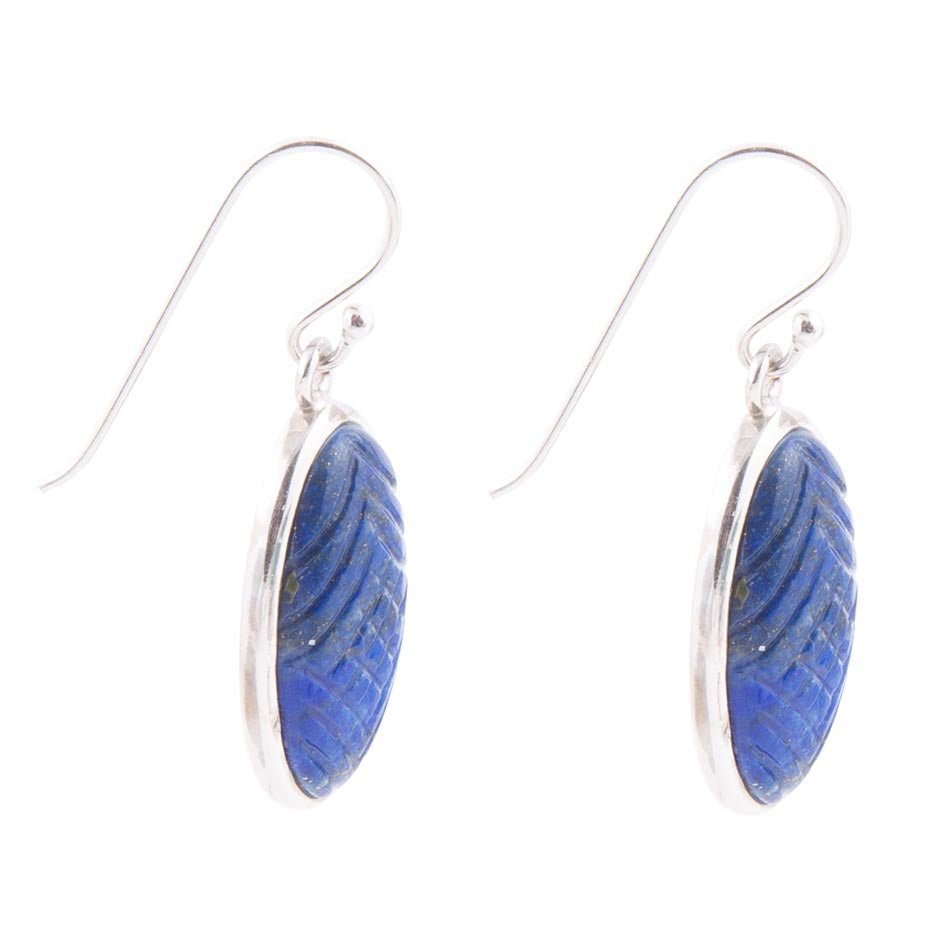 Carved Blue Lapis Sterling Silver Drop Earrings | Earrings | Wiccan Center