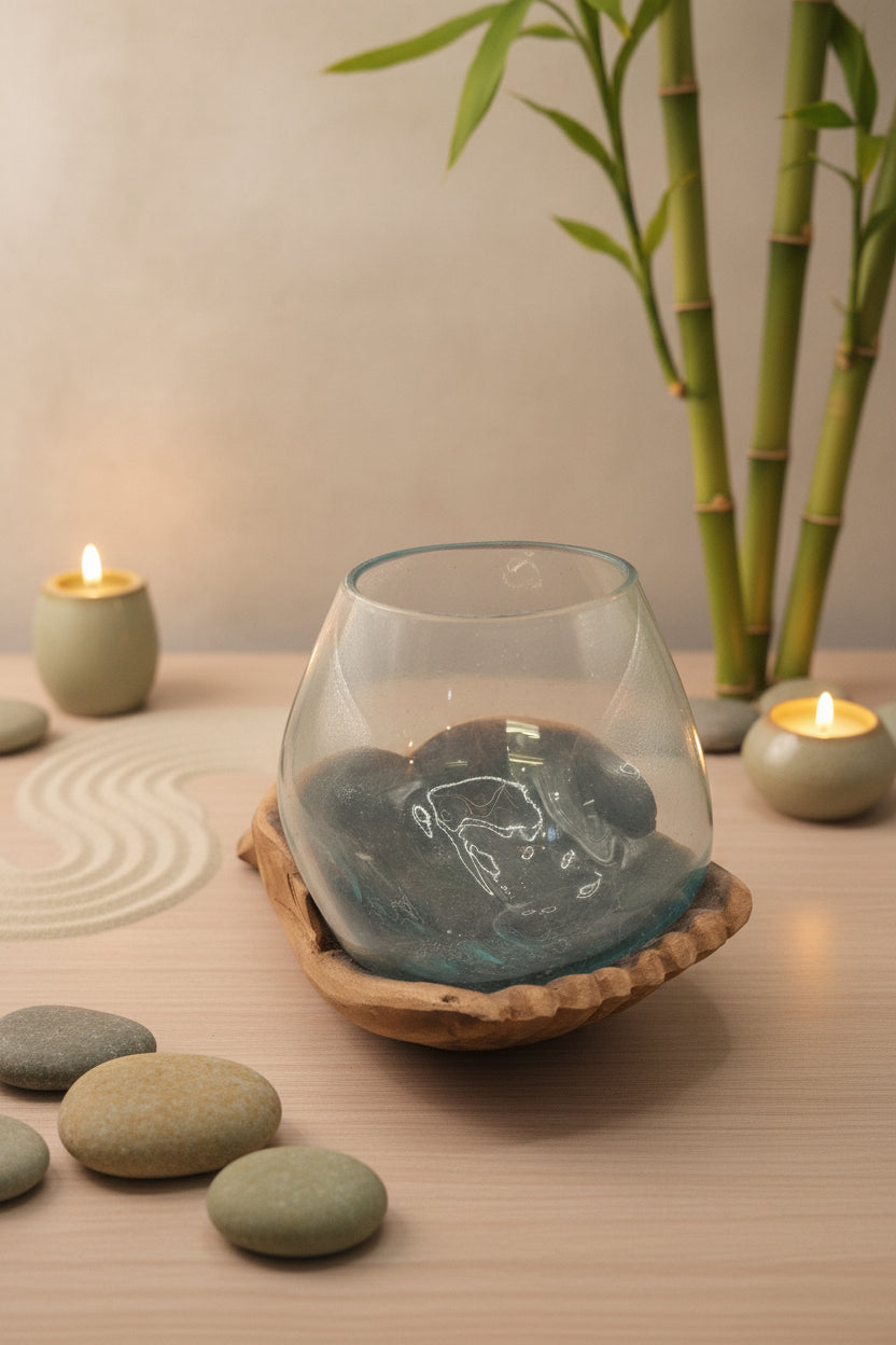 Carved Wooden Hand and Molten Glass Terrarium | | Wiccan Center