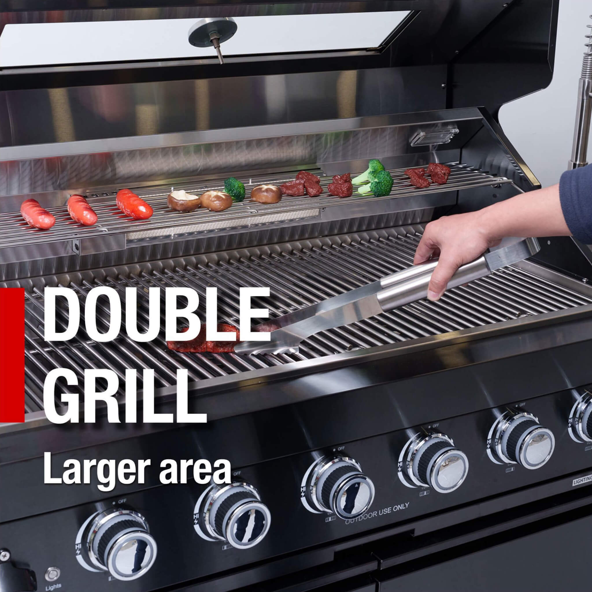 Castelle Flame Avalon 85K BTU Outdoor BBQ Liquid Propane Kitchen Grill Island With 43-Inch 6-Burner Grill, Wine Fridge, Rotisserie Kit, And Sink (SAK23864) | Outdoor Kitchen Islands | Wiccan Center