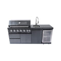 Castelle Flame Avalon 85K BTU Outdoor BBQ Liquid Propane Kitchen Grill Island With 43-Inch 6-Burner Grill, Wine Fridge, Rotisserie Kit, And Sink (SAK23864) | Outdoor Kitchen Islands | Wiccan Center