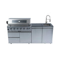 Castelle Flame Valmont 85K BTU Outdoor BBQ Kitchen Grill Island With 43-Inch 6-Burner Grill, Granite Countertops, Rotisserie Kit, Cabinets, And Sink (SAK73518) | Outdoor Kitchen Islands | Wiccan Center