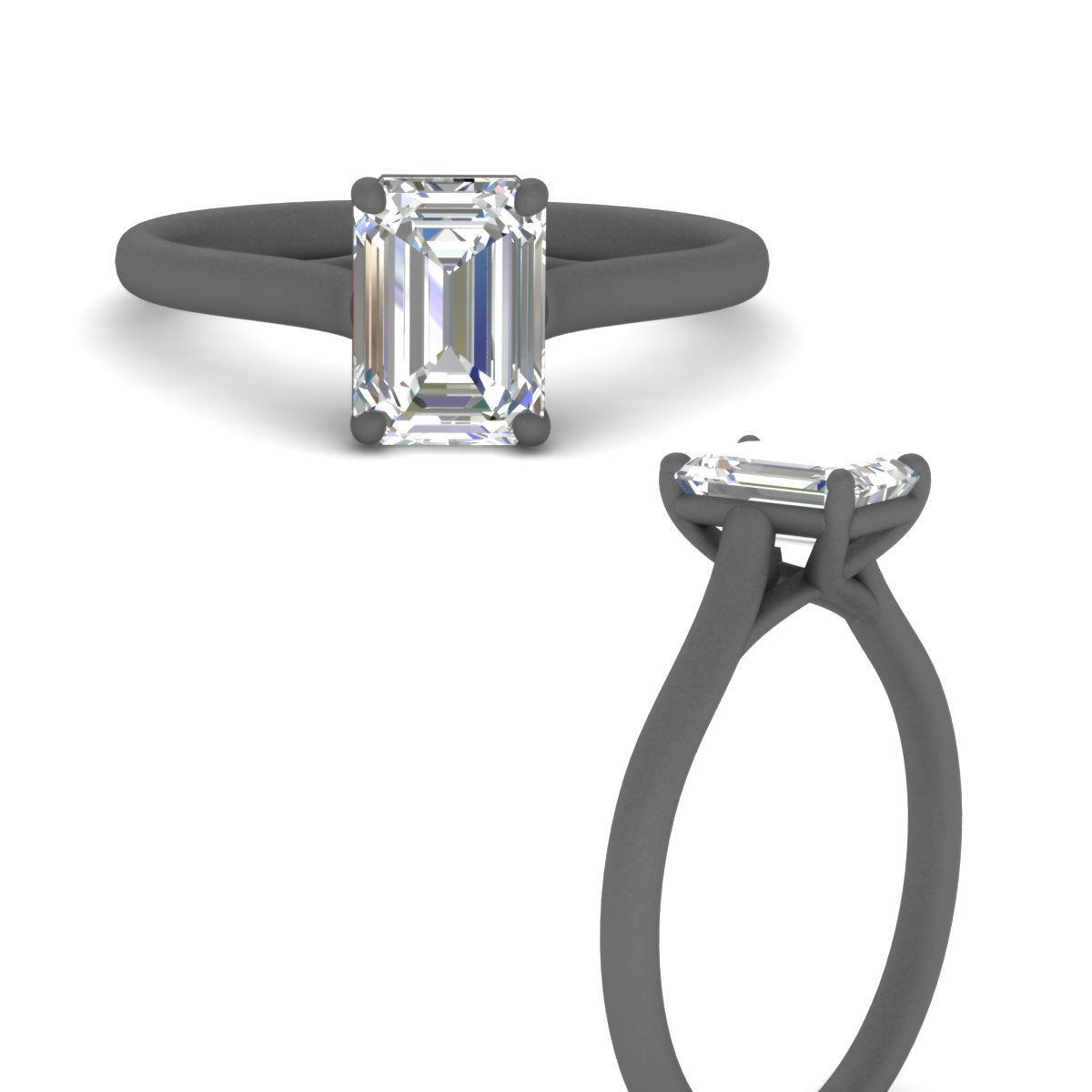 Cathedral Flat Band Emerald Cut Solitaire Engagement Ring