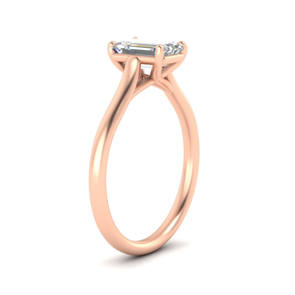 Cathedral Flat Band Emerald Cut Solitaire Engagement Ring