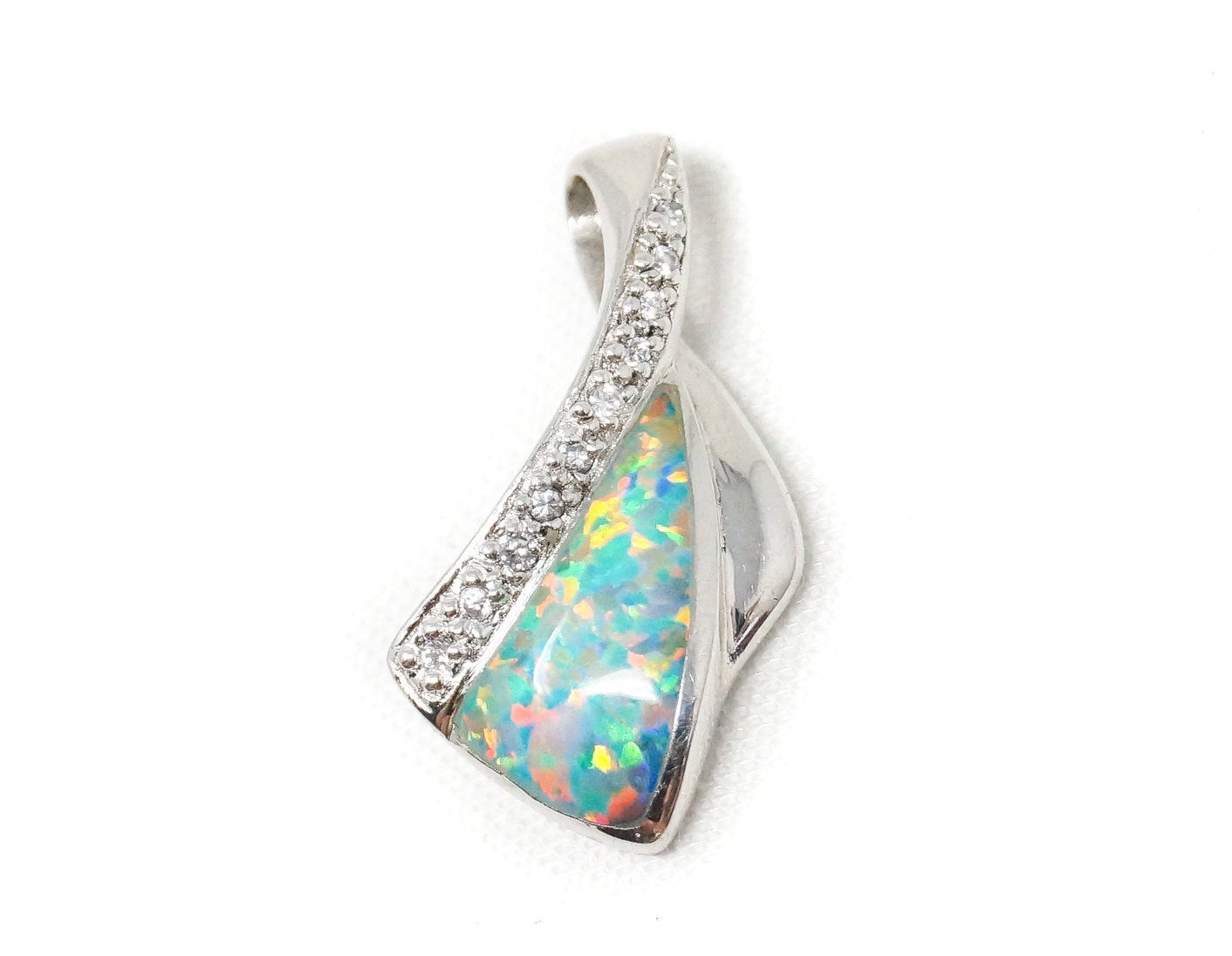 Vintage Designer AK Art Deco Fire Opal CZ Sterling Silver Necklace Pendant | Jewelry > Necklaces > Pendants | Wiccan Center