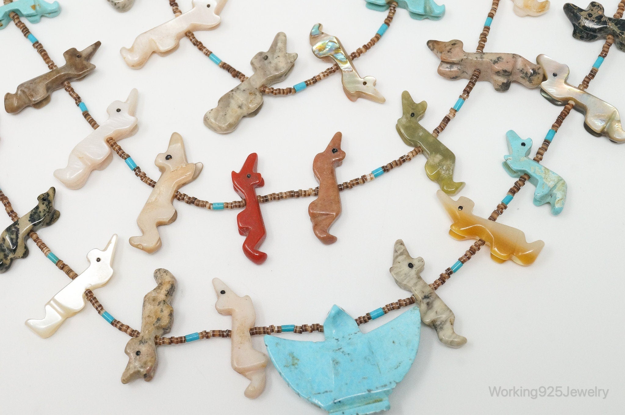 VTG Native America Fox Fetish Carved Multi Gem Sterling Silver Necklace | Jewelry > Necklaces > Pendants | Wiccan Center