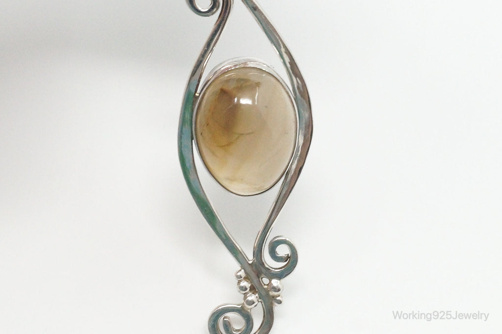 Large Vintage Brown Gemstone Sterling Silver Necklace Pendant | Jewelry > Necklaces > Pendants | Wiccan Center