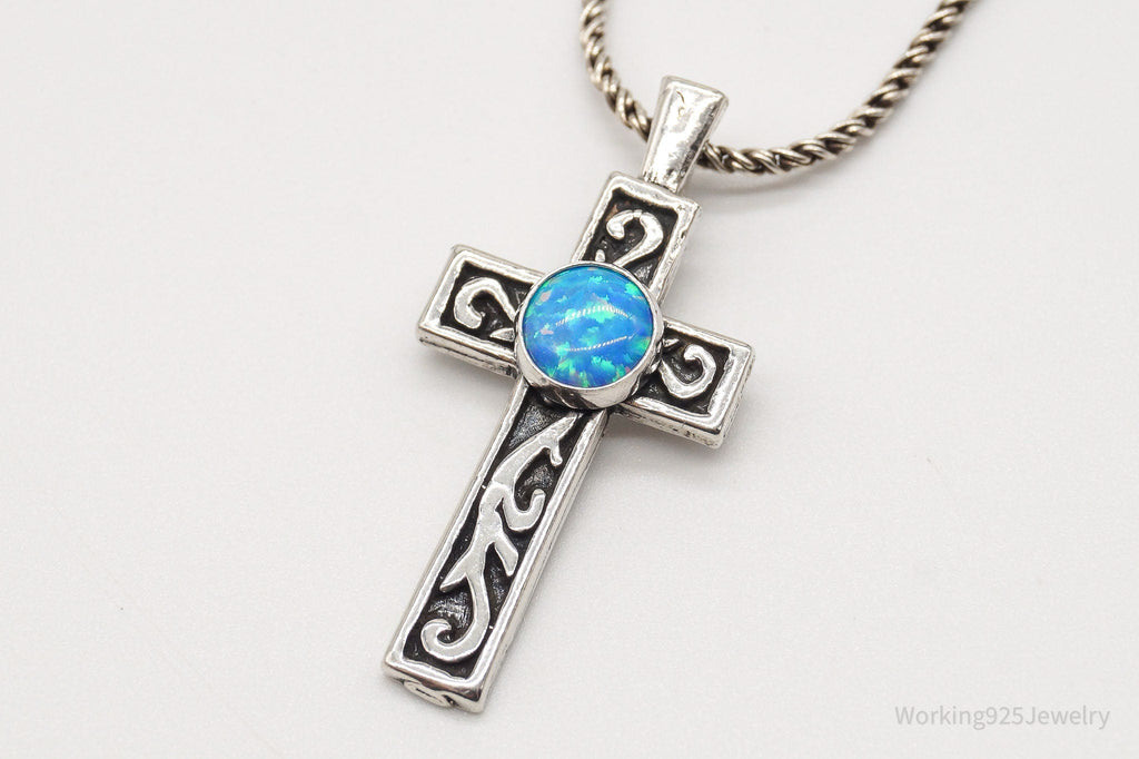 Vintage Blue Opal Sterling Silver Cross Necklace | Jewelry > Necklaces > Pendants | Wiccan Center