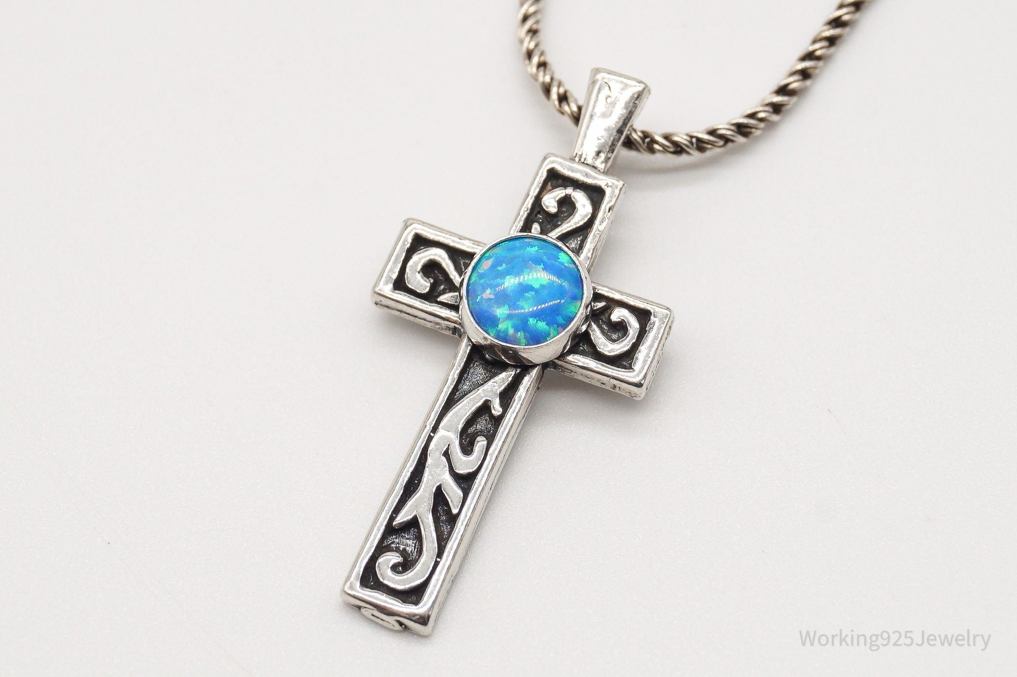 Vintage Blue Opal Sterling Silver Cross Necklace | Jewelry > Necklaces > Pendants | Wiccan Center