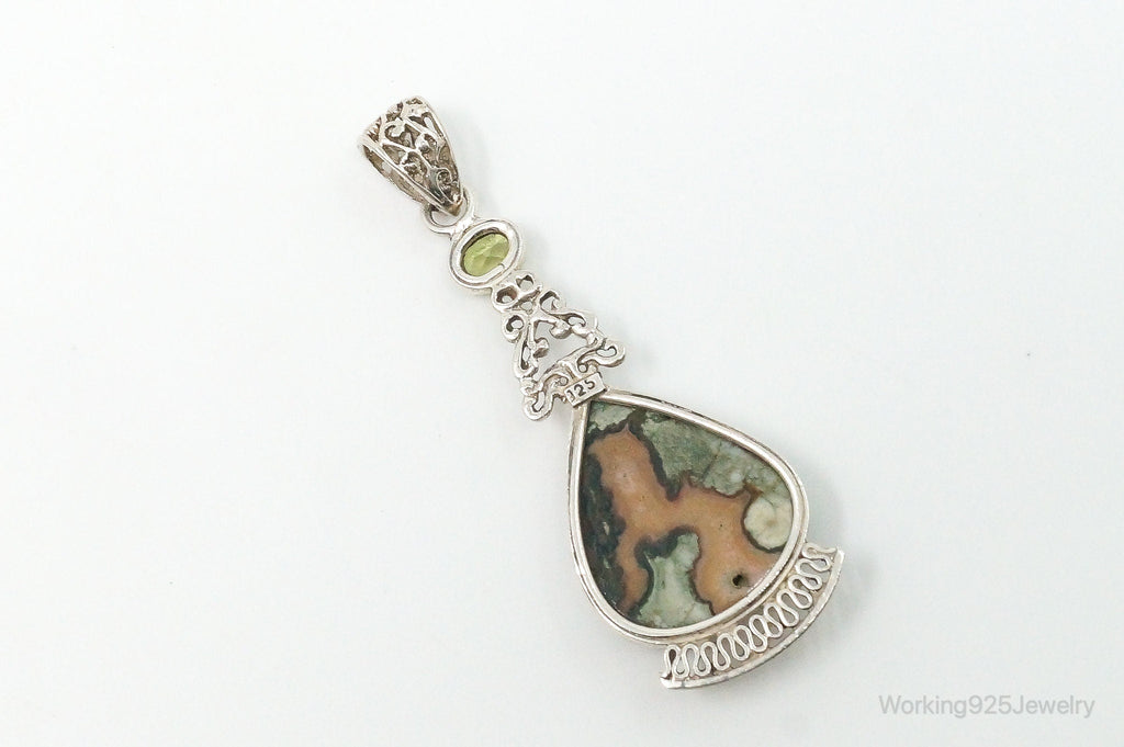 Vintage Large Jasper Peridot Sterling Silver Necklace Pendant | Jewelry > Necklaces > Pendants | Wiccan Center