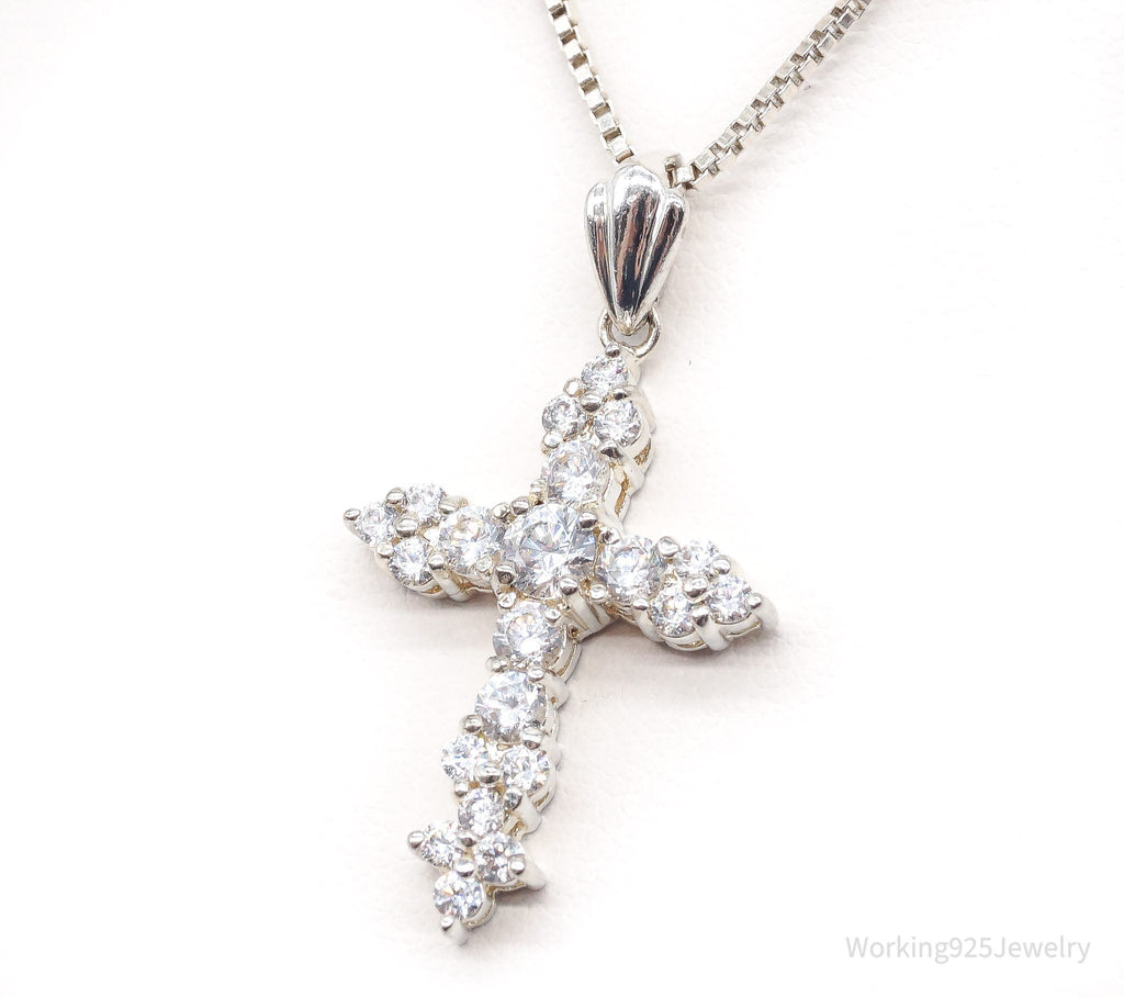 Vintage Cubic Zirconia Cross Sterling Silver Necklace | Jewelry > Necklaces > Pendants | Wiccan Center