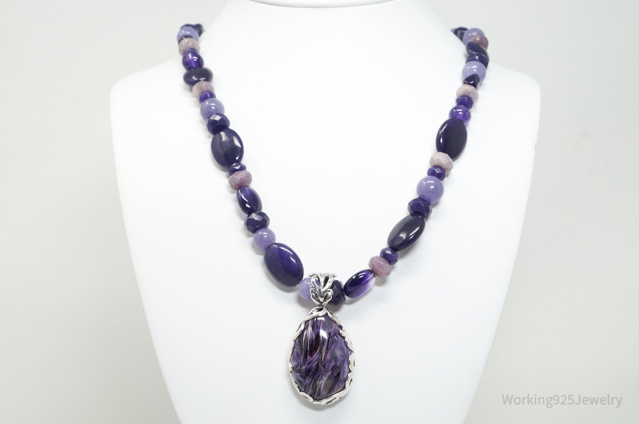 Vintage Carolyn Pollack Relios Charoite Bead Western Sterling Silver Necklace | Jewelry > Necklaces > Pendants | Wiccan Center