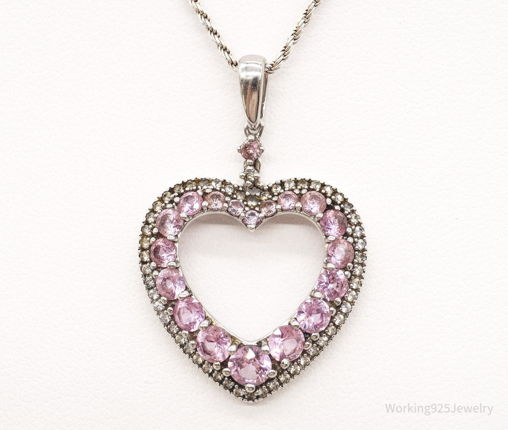 Vintage Pink & White Cubic Zirconia Heart Sterling Silver Necklace | Jewelry > Necklaces > Pendants | Wiccan Center