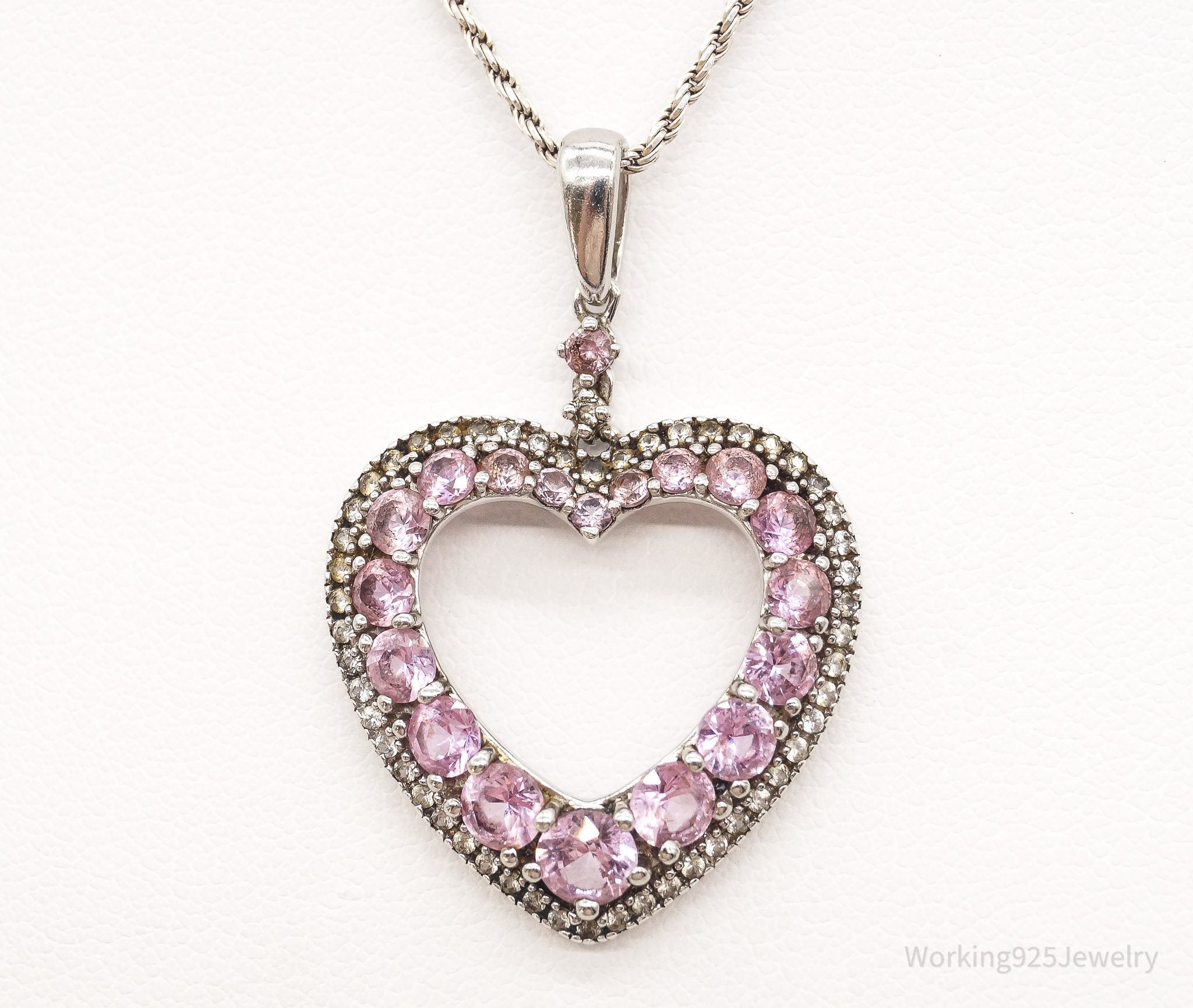 Vintage Pink & White Cubic Zirconia Heart Sterling Silver Necklace | Jewelry > Necklaces > Pendants | Wiccan Center