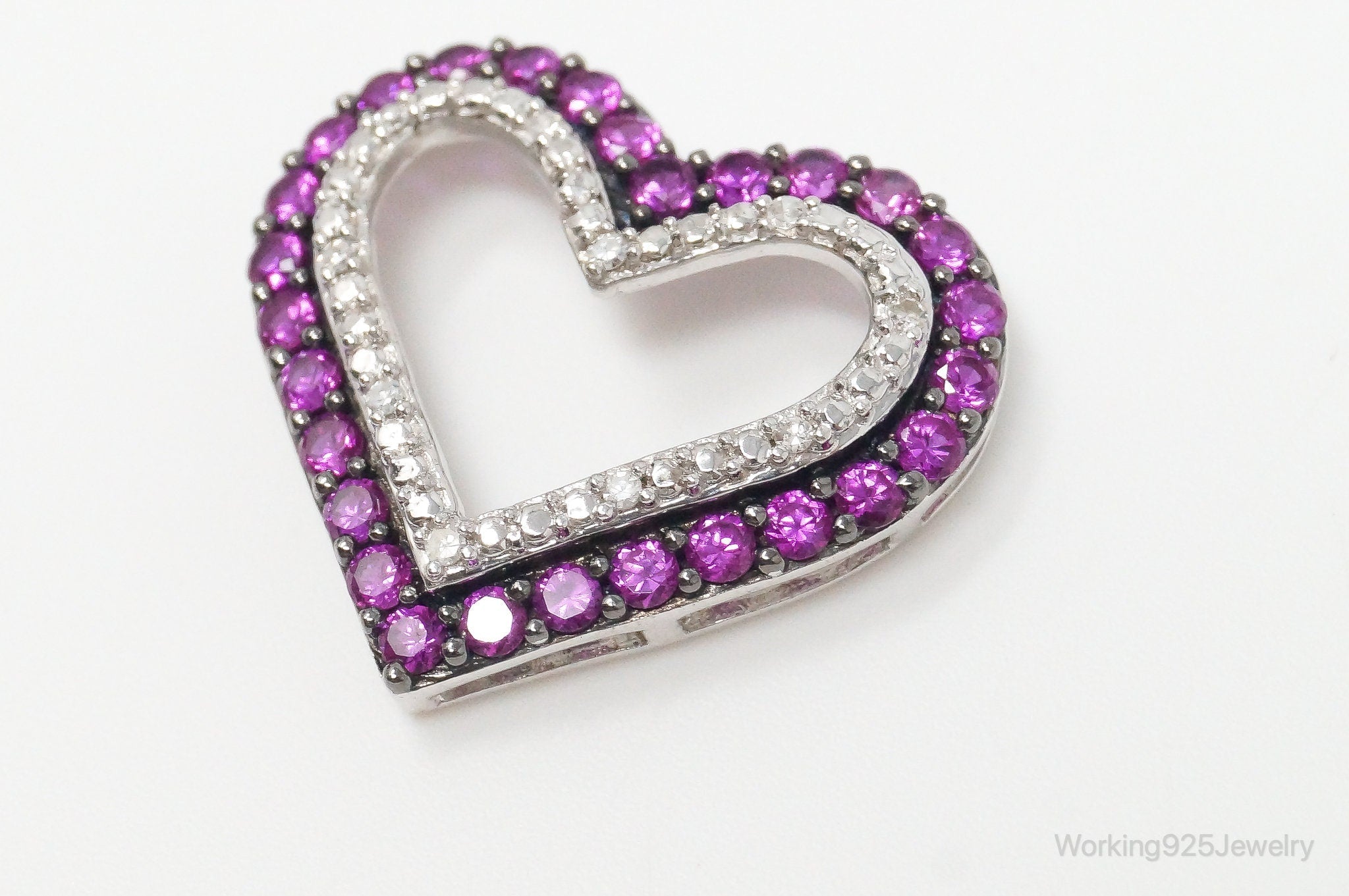 Vintage Open Heart Pink White Cubic Zirconia Sterling Silver Pendant | Jewelry > Necklaces > Pendants | Wiccan Center