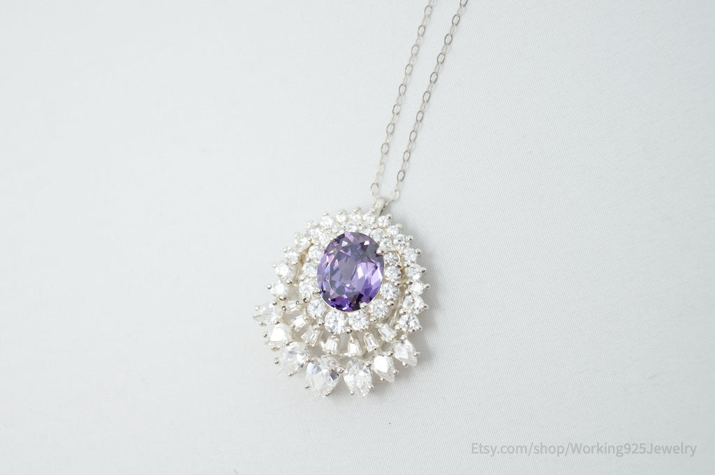 Vintage Amethyst CZ Art Deco Sterling Silver Long Chain Necklace | Jewelry > Necklaces > Pendants | Wiccan Center