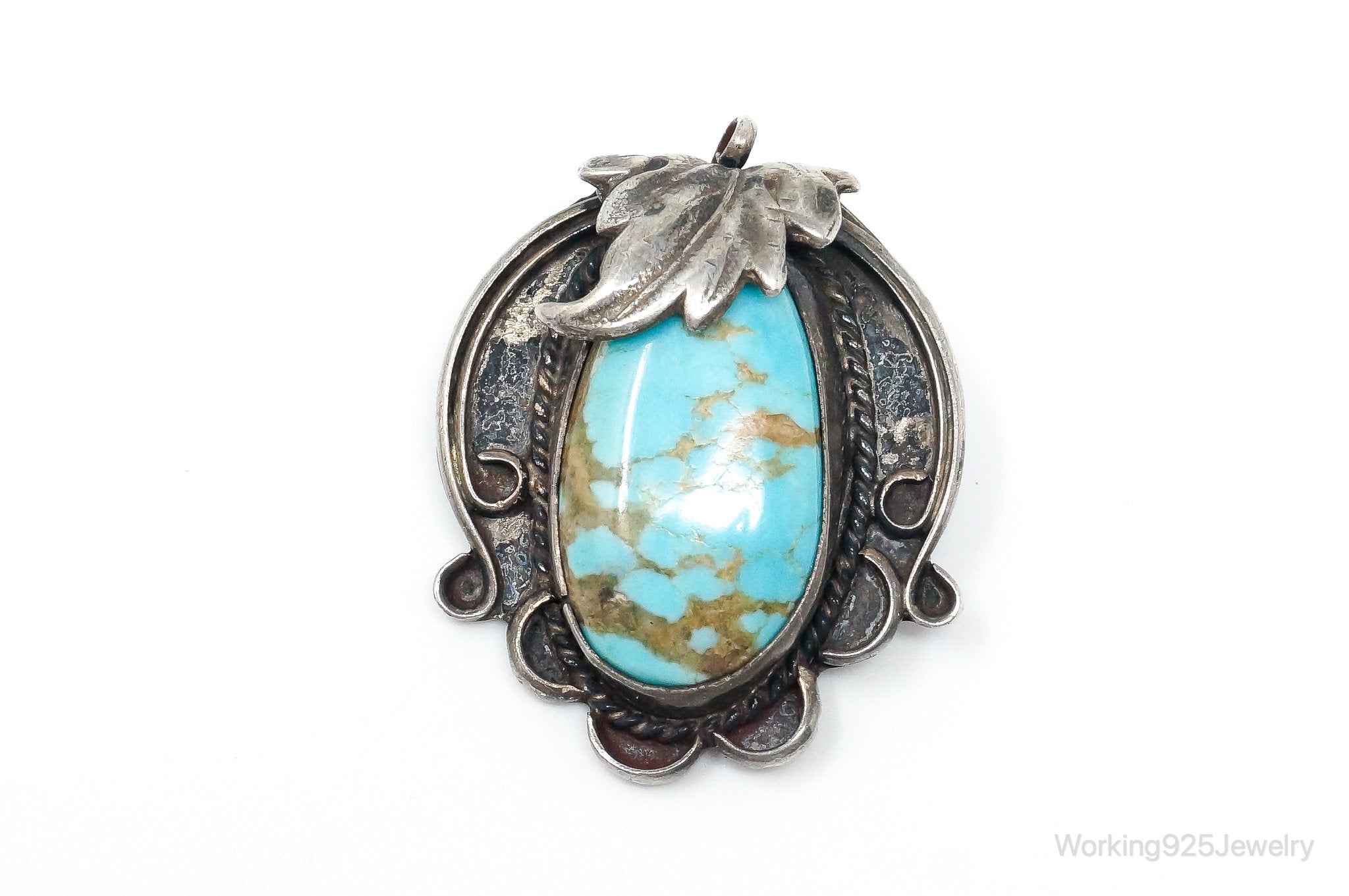 Vintage Native American Unsigned Turquoise Sterling Silver Pendant Brooch Pin | Jewelry > Necklaces > Pendants | Wiccan Center