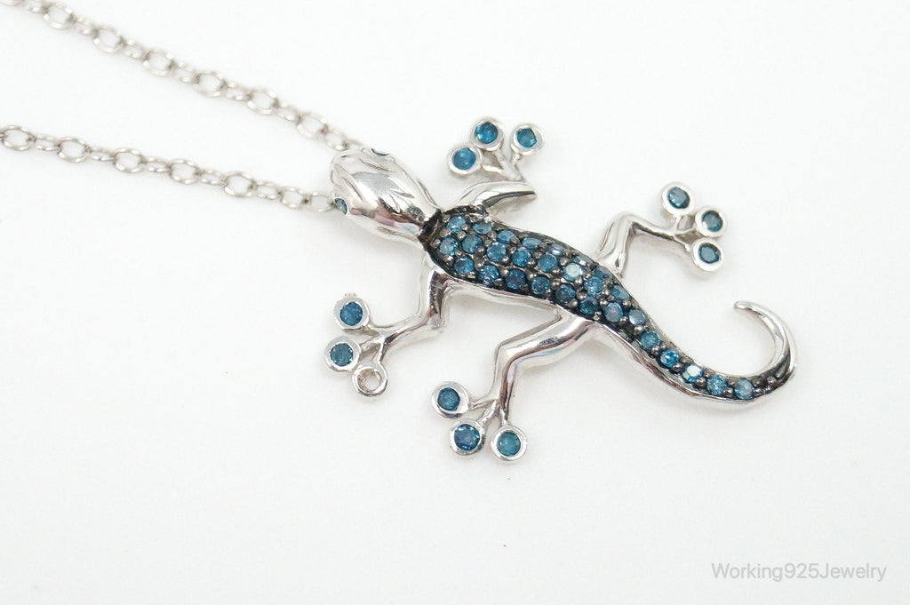 Blue Diamonds Gecko Sterling Silver Necklace | Jewelry > Necklaces > Pendants | Wiccan Center