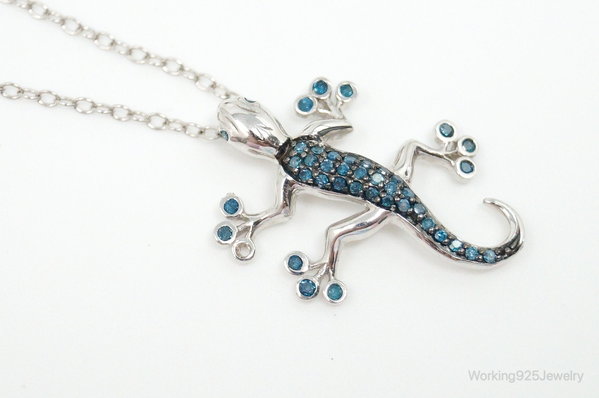 Blue Diamonds Gecko Sterling Silver Necklace | Jewelry > Necklaces > Pendants | Wiccan Center