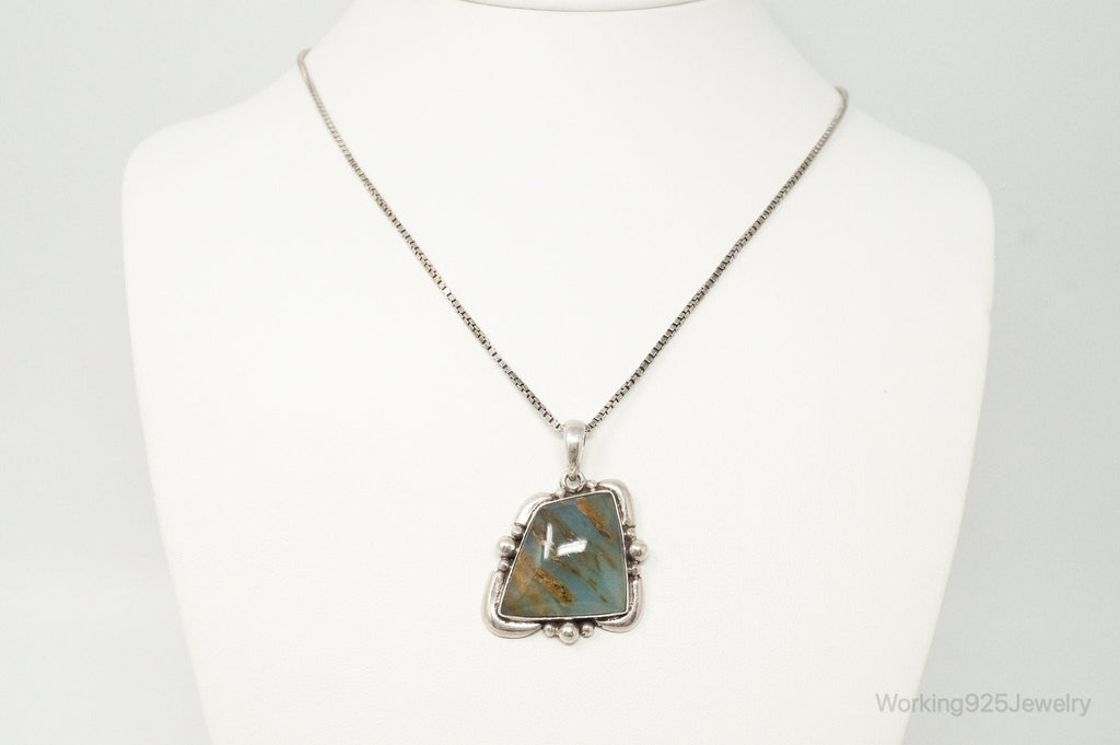 Vintage Large Aqua Chalcedony Sterling Silver Necklace | Jewelry > Necklaces > Pendants | Wiccan Center