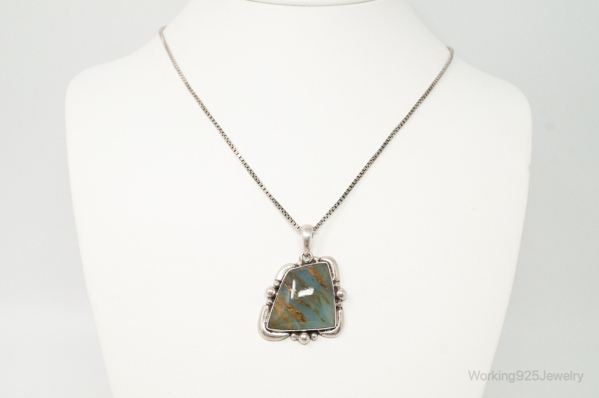 Vintage Large Aqua Chalcedony Sterling Silver Necklace | Jewelry > Necklaces > Pendants | Wiccan Center