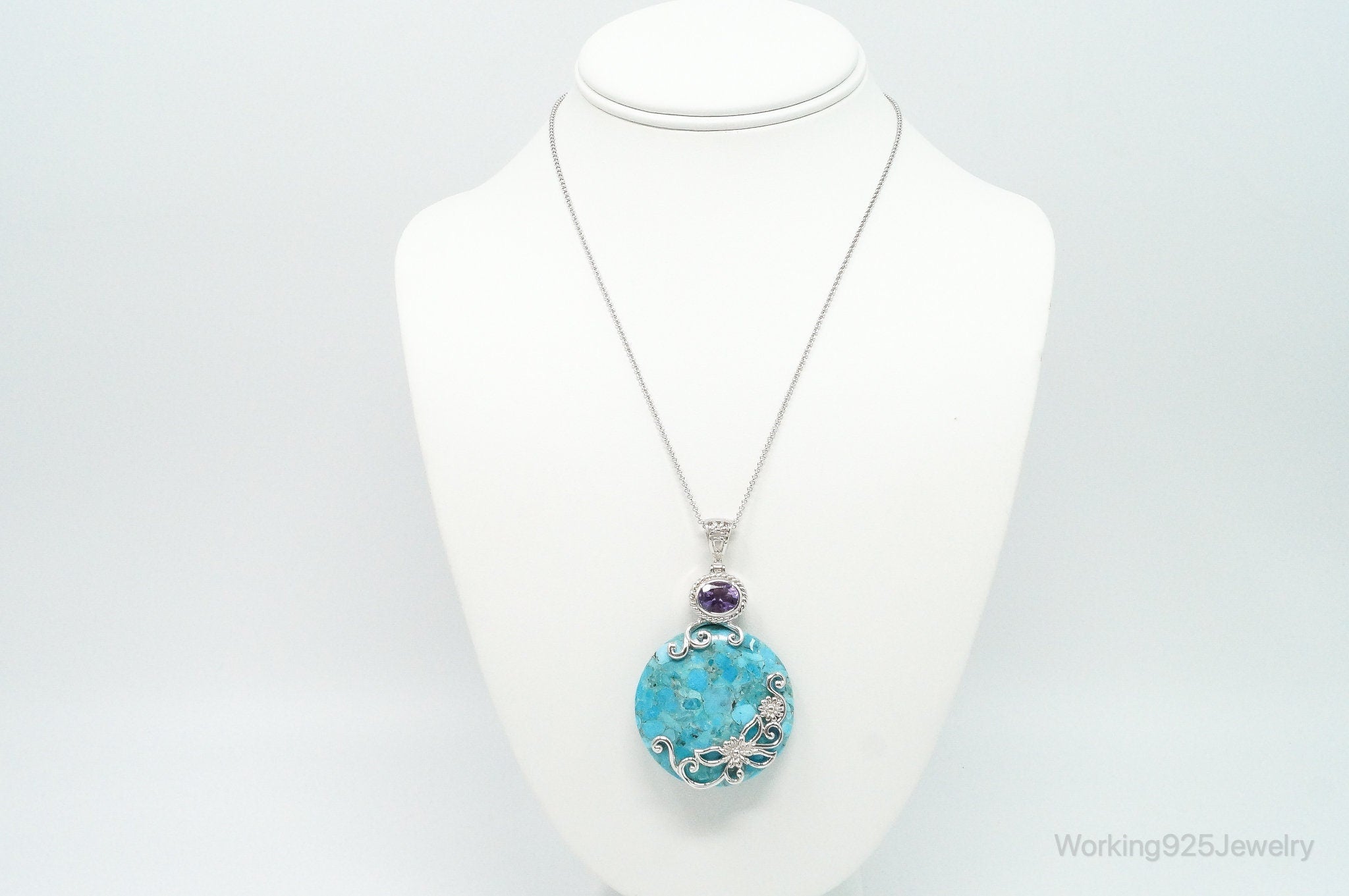 Designer Large Blue Mojave Turquoise Amethyst Sterling Silver Necklace | Jewelry > Necklaces > Pendants | Wiccan Center