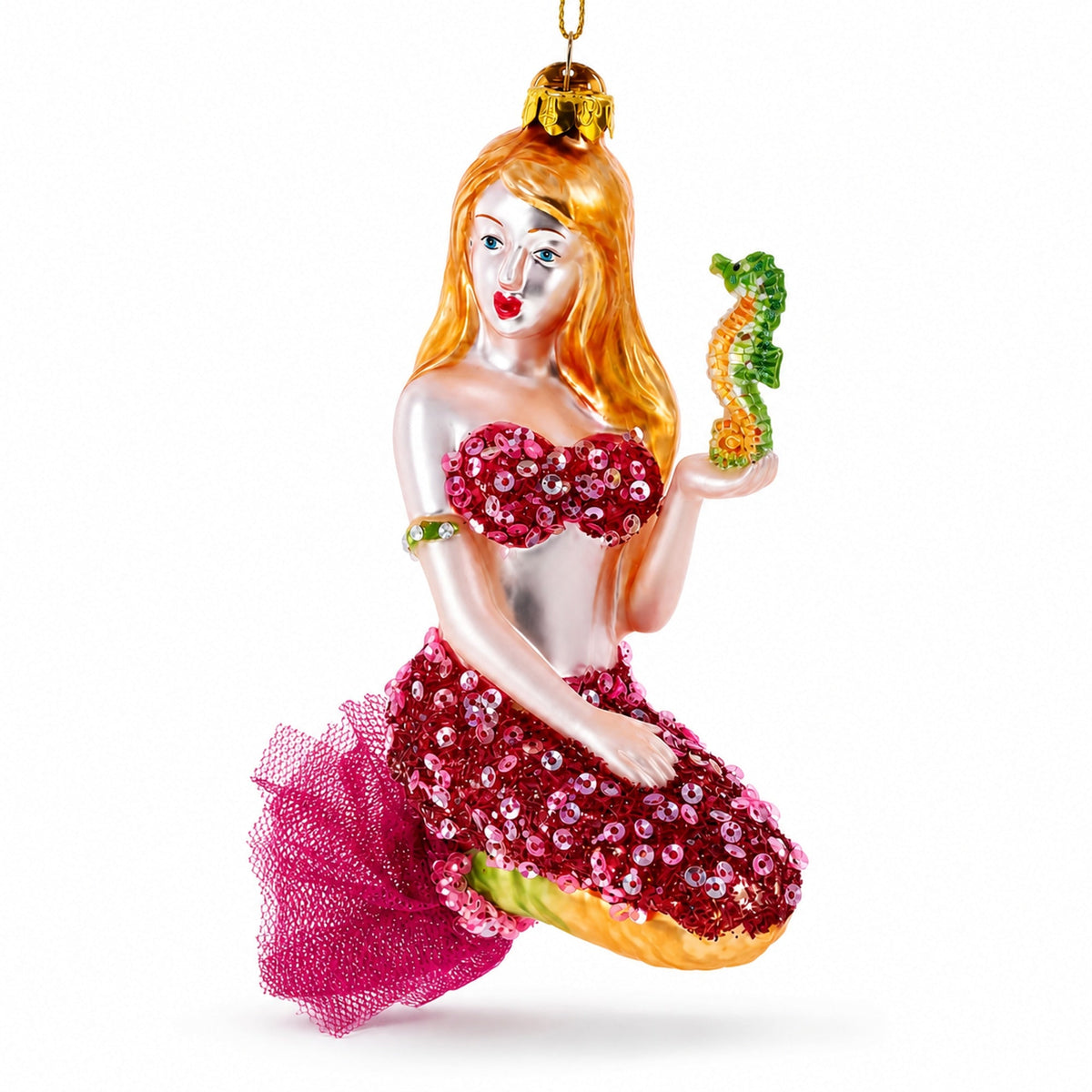 Mermaid with Seahorse Glass Christmas Ornament | Christmas Ornaments > Fairy Tales | Wiccan Center