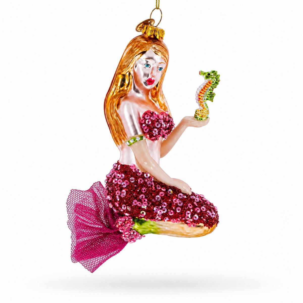 Mermaid with Seahorse Glass Christmas Ornament | Christmas Ornaments > Fairy Tales | Wiccan Center