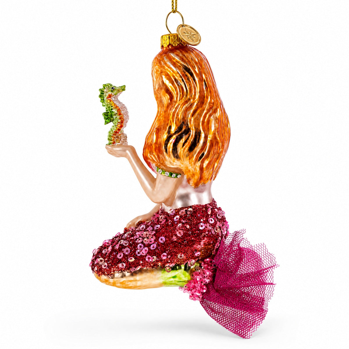 Mermaid with Seahorse Glass Christmas Ornament | Christmas Ornaments > Fairy Tales | Wiccan Center