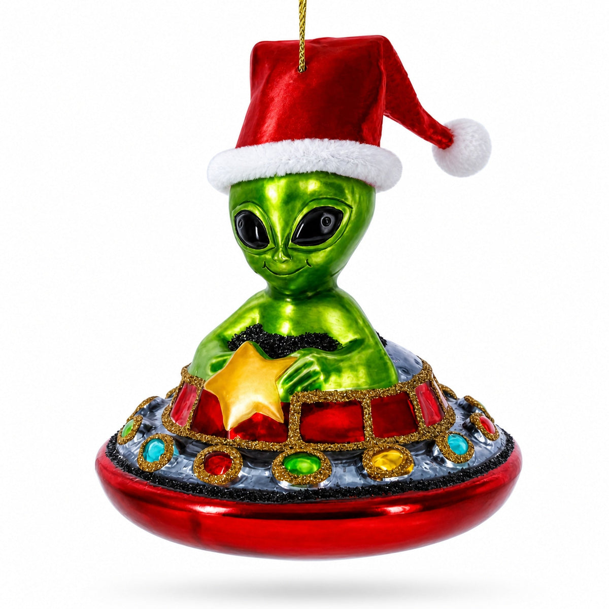 Santa Alien in UFO Glass Christmas Ornament | Christmas Ornaments > Space | Wiccan Center