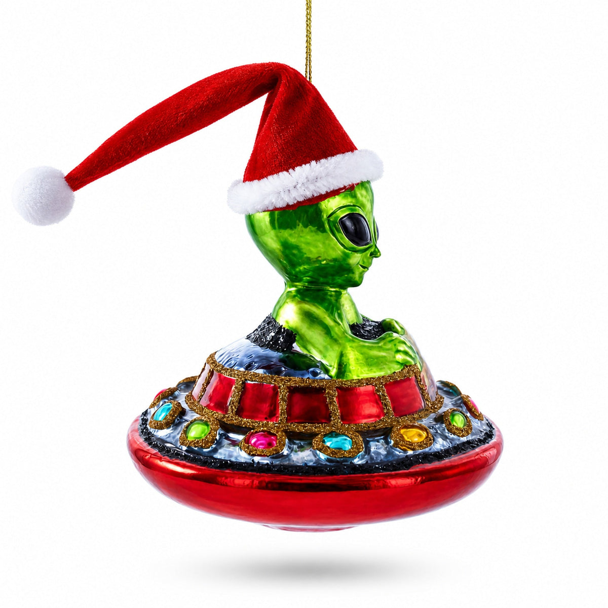 Santa Alien in UFO Glass Christmas Ornament | Christmas Ornaments > Space | Wiccan Center