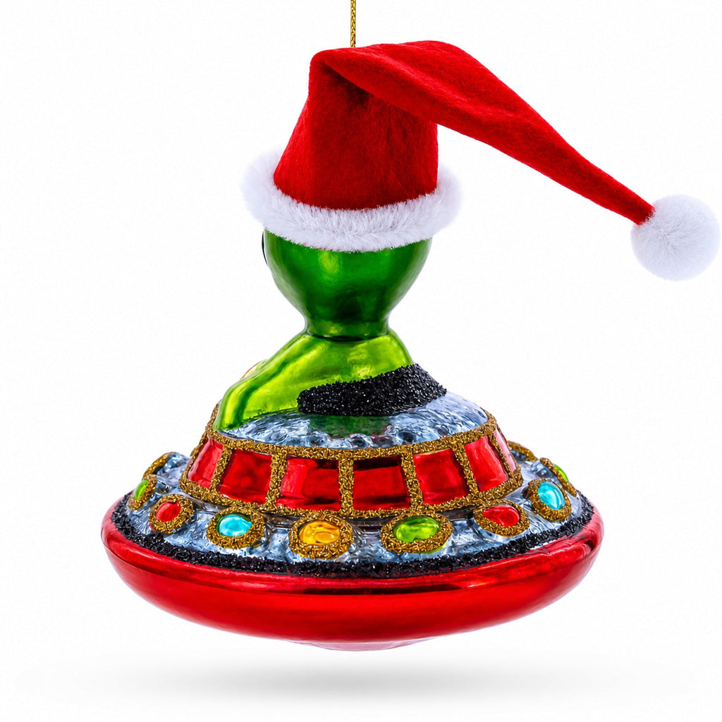 Santa Alien in UFO Glass Christmas Ornament | Christmas Ornaments > Space | Wiccan Center