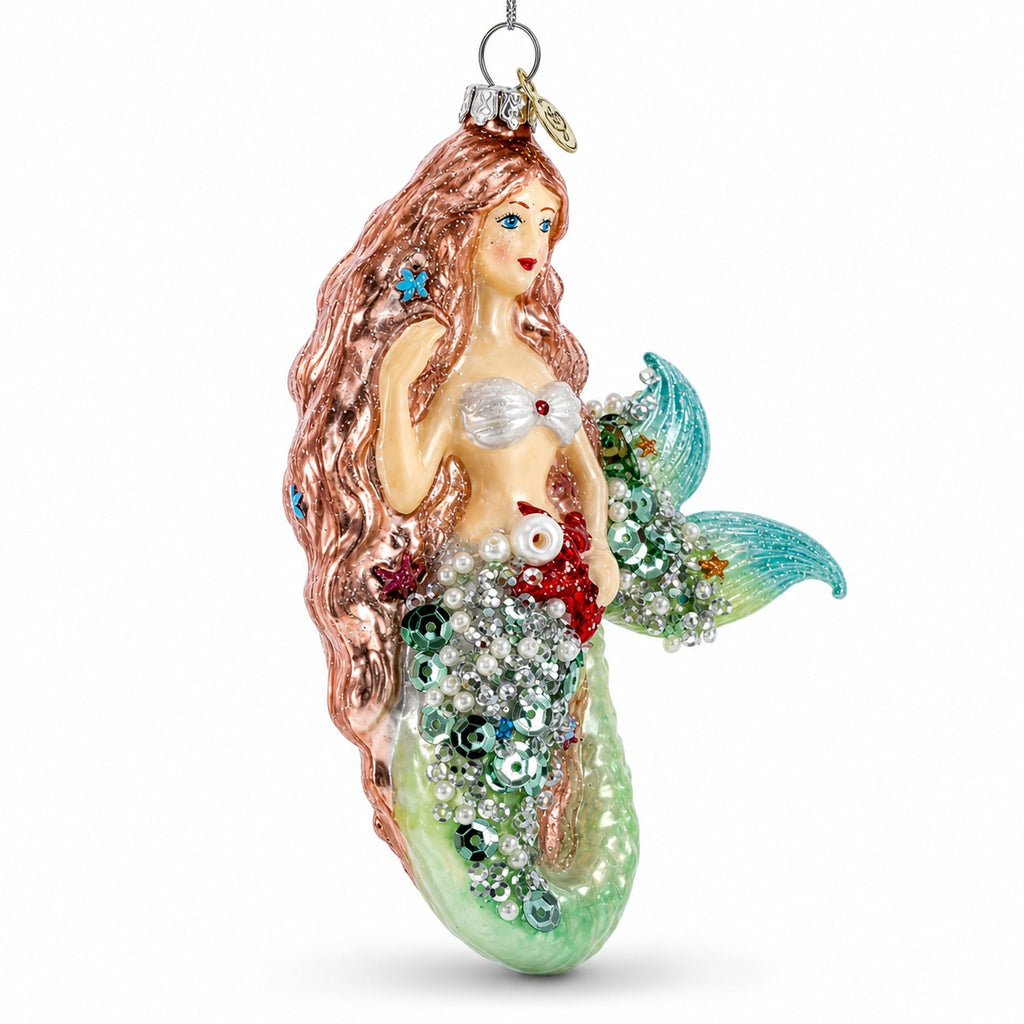 Mermaid and Fish Glass Christmas Ornament | Christmas Ornaments > Fairy Tales | Wiccan Center