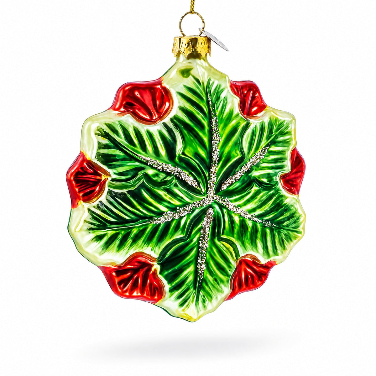 Poinsettia with Mother of Pearls Glass Christmas Ornament | Christmas Ornaments > Flowers | Wiccan Center