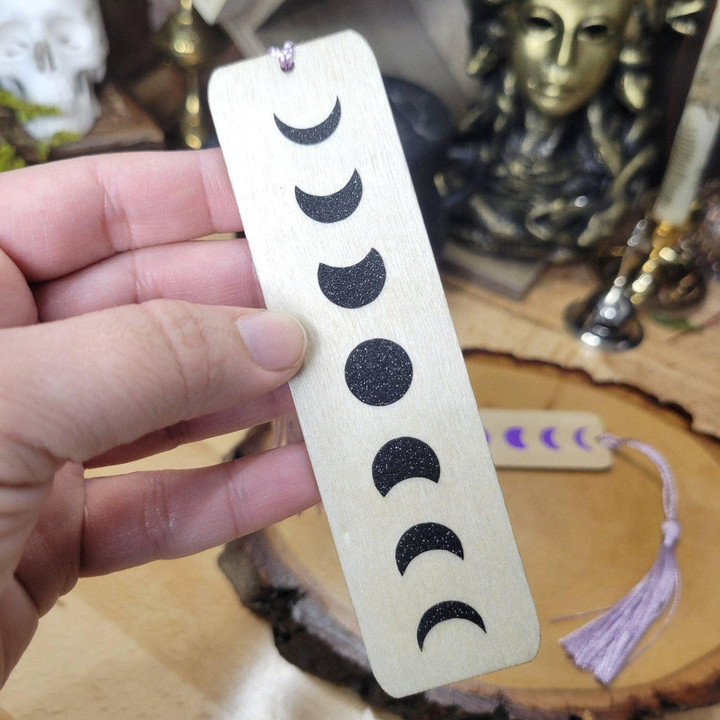 Moon Phases Wood Bookmark