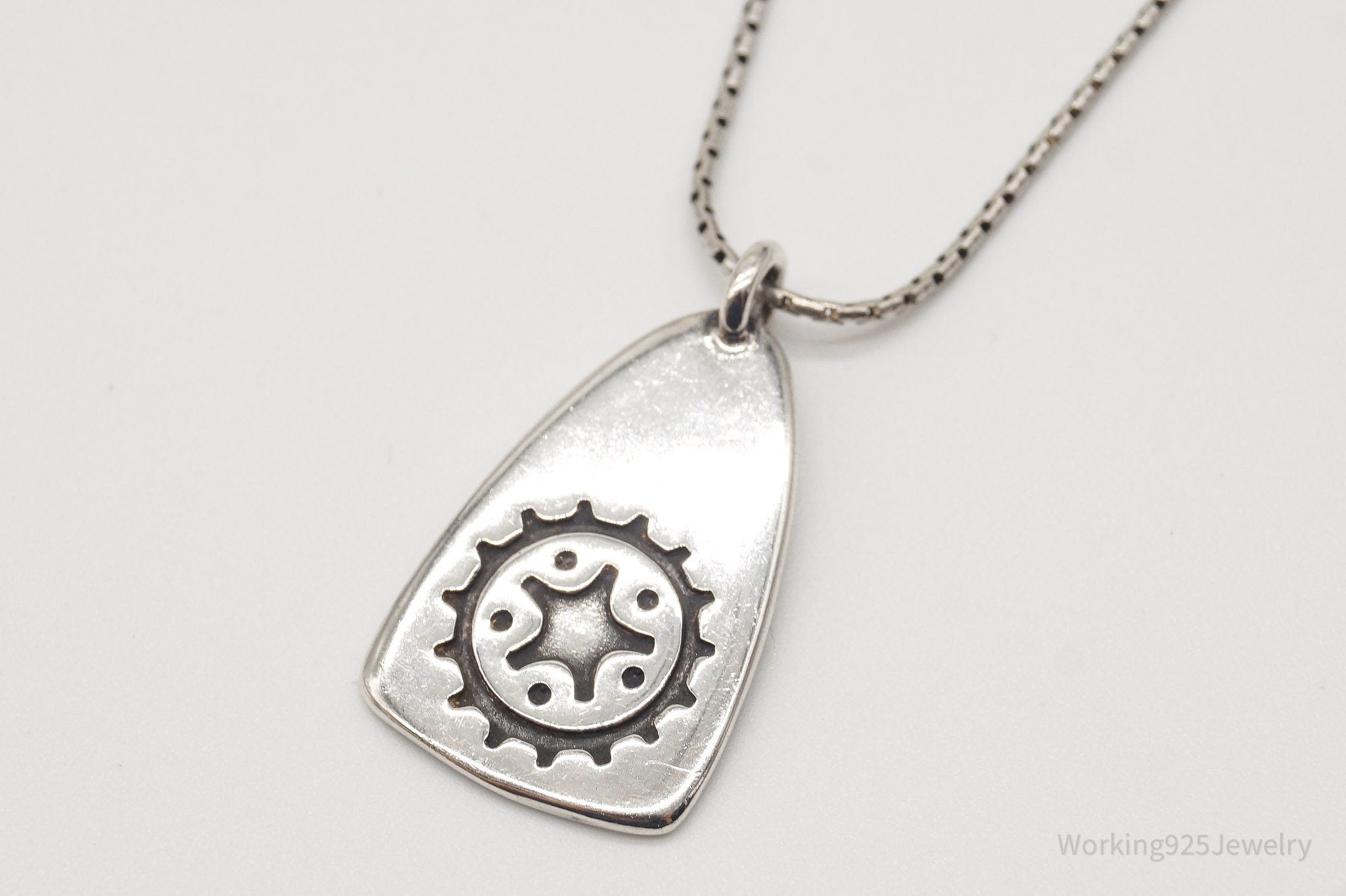 Vintage Gear Tab Tag "Crank It" Sterling Silver Necklace | Jewelry > Necklaces > Pendants | Wiccan Center