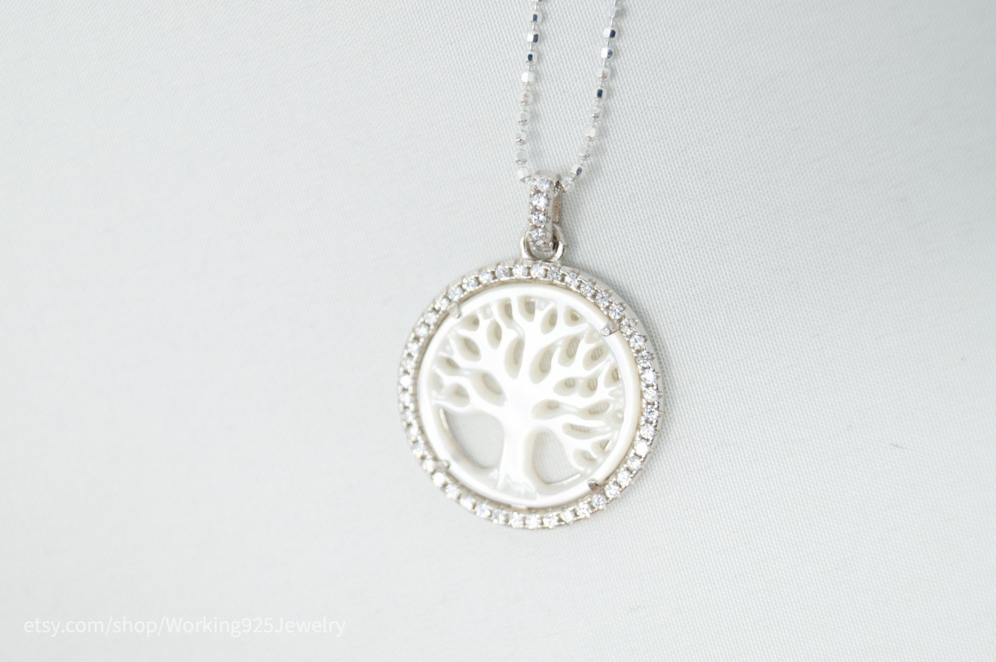 Vintage Carved Mother Of Pearl Star Tree Of Life CZ Sterling Silver Necklace | Jewelry > Necklaces > Pendants | Wiccan Center