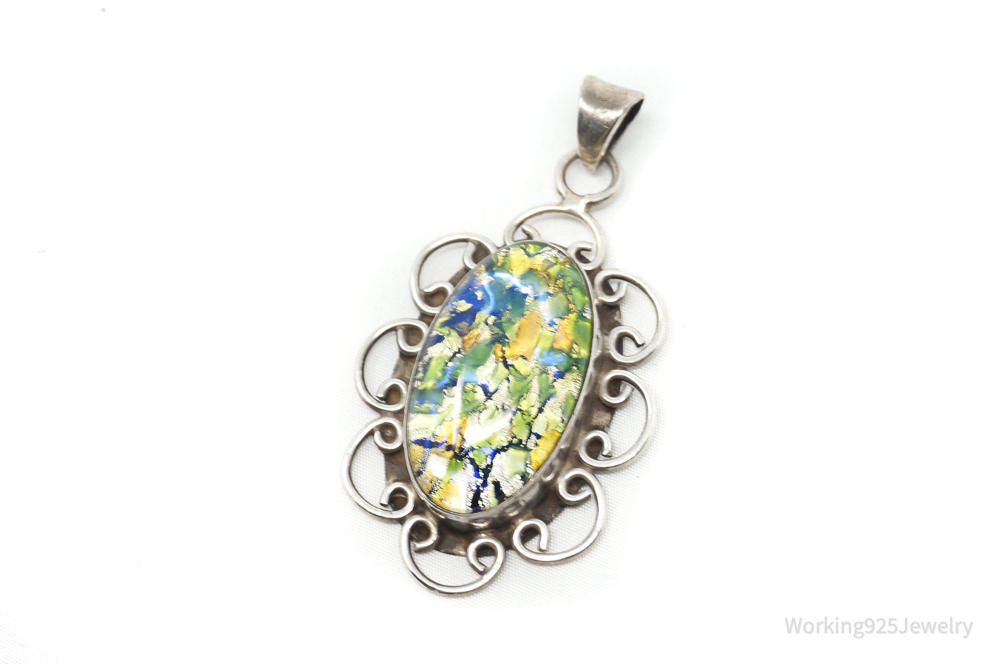Vintage Large Mexico Dichroic Glass Flower Sterling Silver Necklace Pendant | Jewelry > Necklaces > Pendants | Wiccan Center