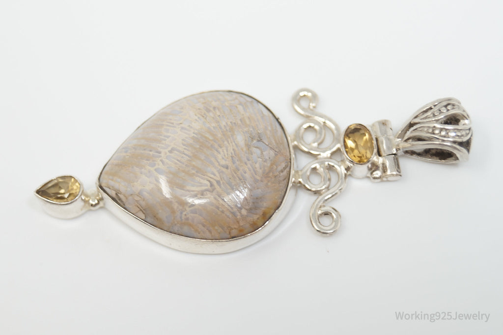 Vintage Large Cream Gemstone Citrine Scroll Sterling Silver Necklace Pendant | Jewelry > Necklaces > Pendants | Wiccan Center