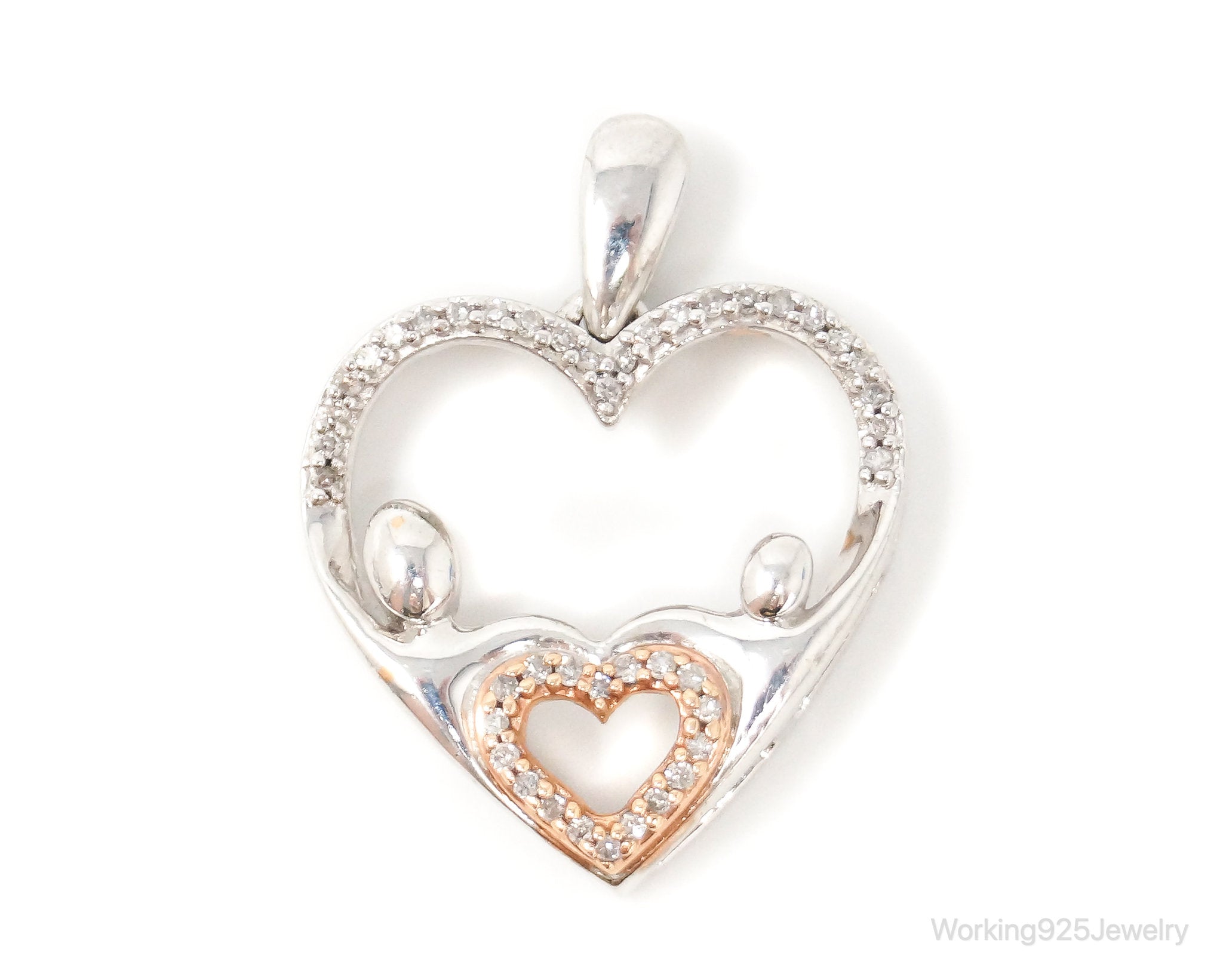Cubic Zirconia Rose Gold Vermeil Sterling Silver Heart Necklace Pendant | Jewelry > Necklaces > Pendants | Wiccan Center
