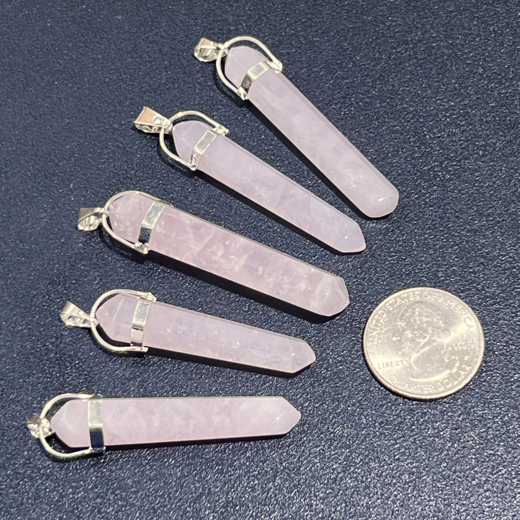 Pink Rose Quartz Crystal Point Pendant (Silver Plated) Long Thin Gemstone Necklace | Craft Supplies & Tools > Beads, Gems & Cabochons > Charms & Pendants > Pendants | Wiccan Center