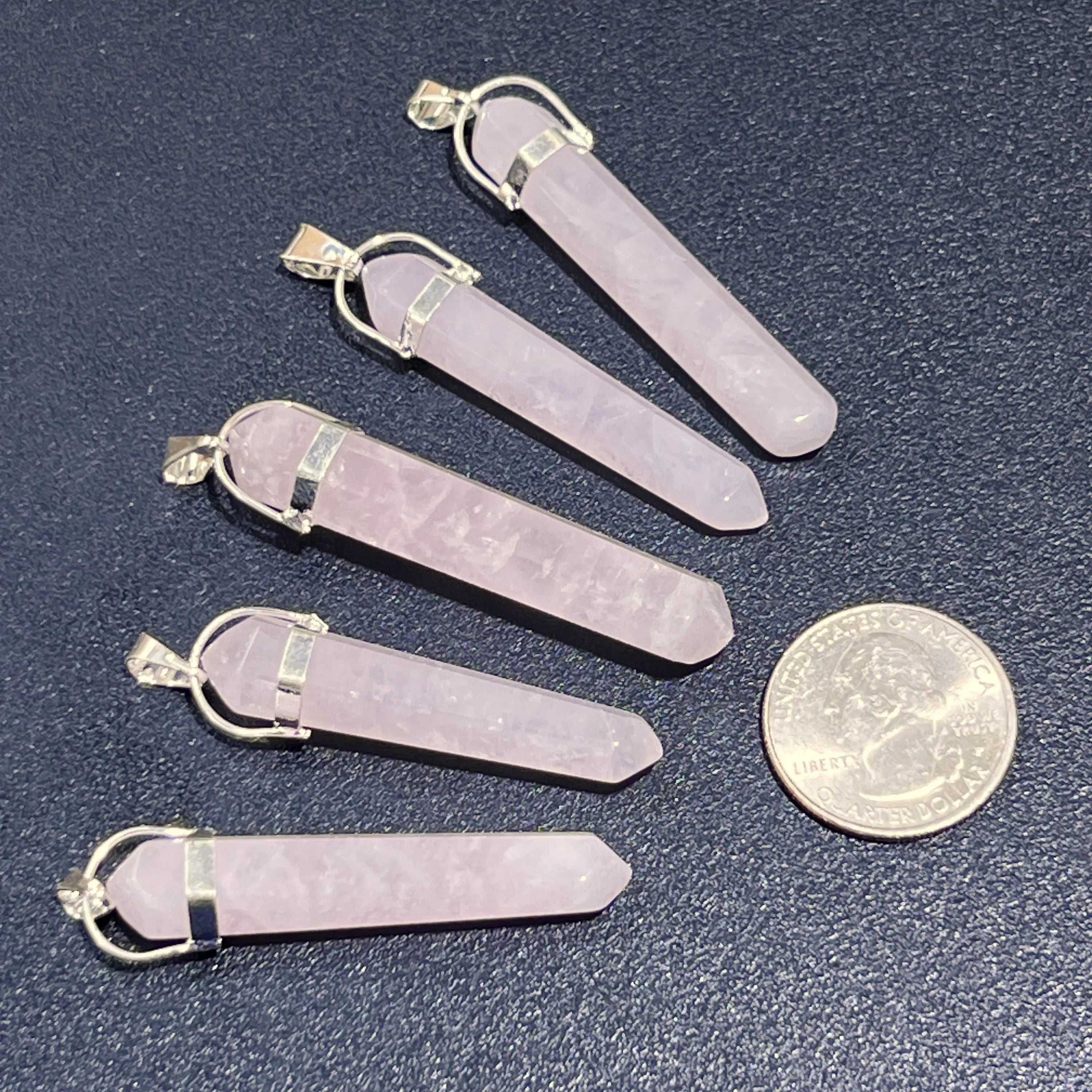 Pink Rose Quartz Crystal Point Pendant (Silver Plated) Long Thin Gemstone Necklace | Craft Supplies & Tools > Beads, Gems & Cabochons > Charms & Pendants > Pendants | Wiccan Center