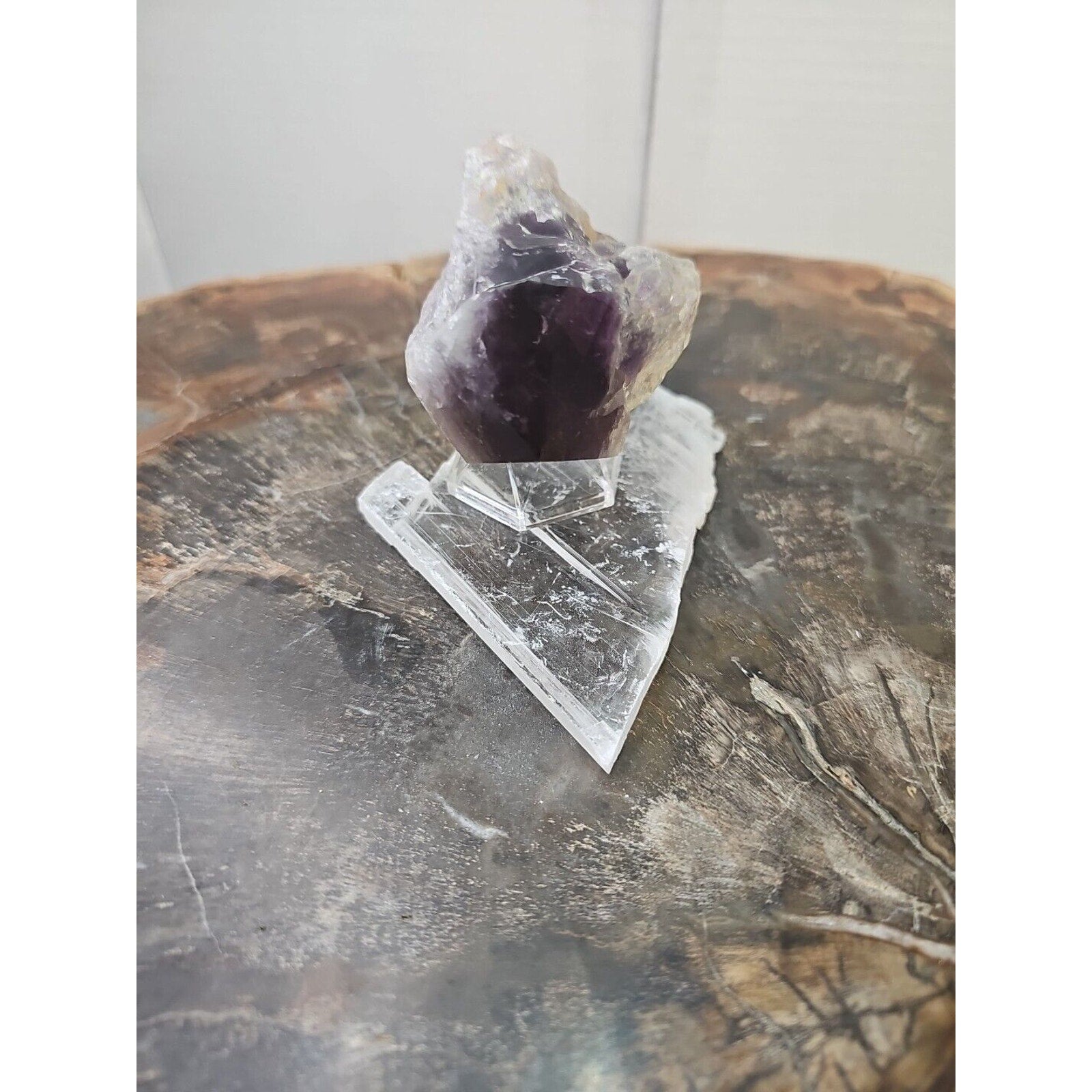 Amethyst Crystal Point with Selenite Base — 209g, Brazil | CrystalCloud Company | Crystal Points & Towers | Wiccan Center