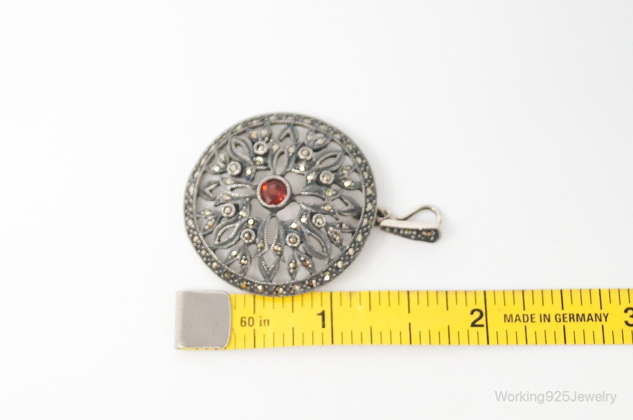 Large Judith Jack Garnet Marcasite Art Deco Sterling Silver Pendant | Jewelry > Necklaces > Pendants | Wiccan Center