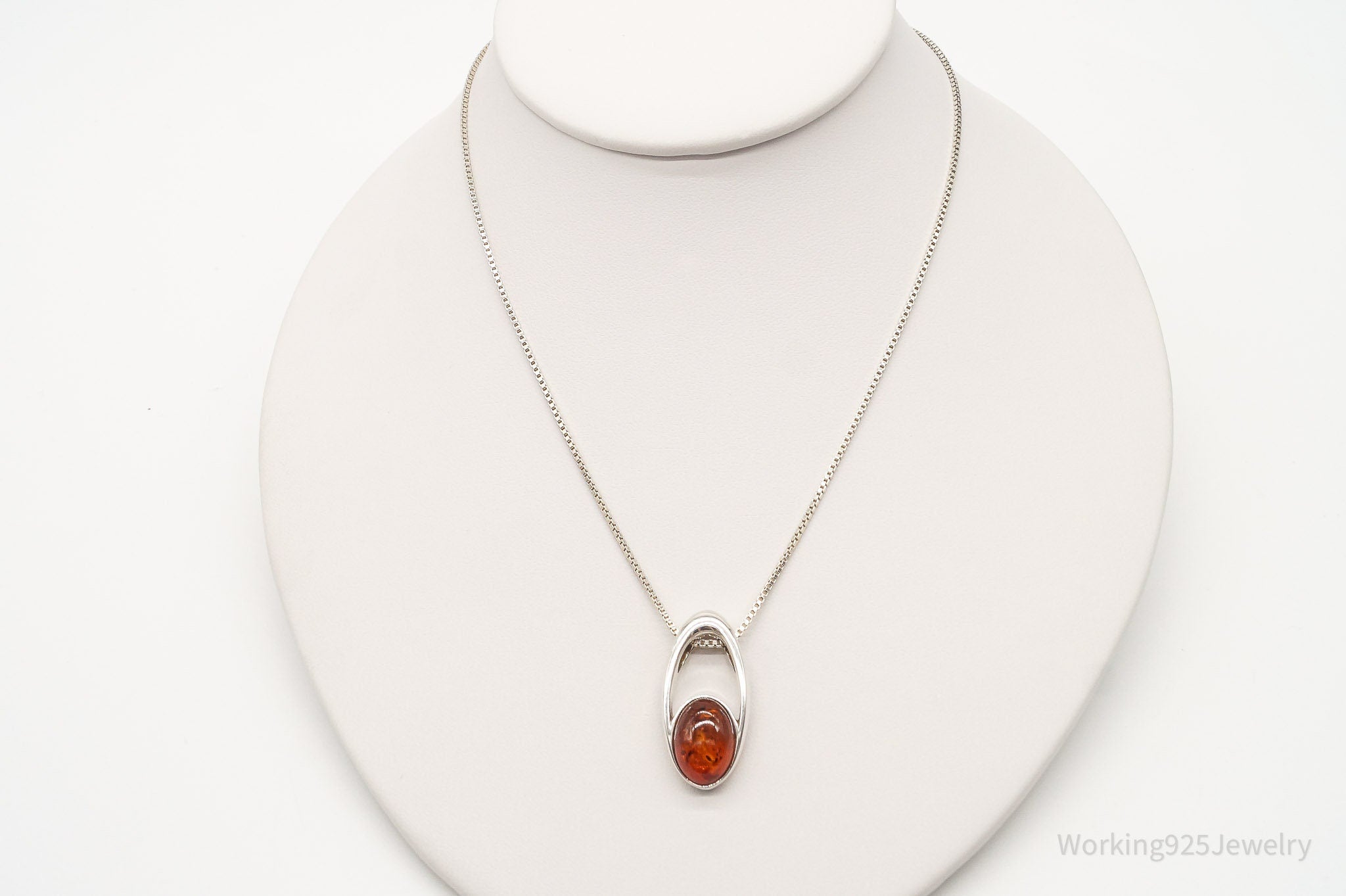 Vintage Amber Modernist Sterling Silver Chain Necklace | Jewelry > Necklaces > Pendants | Wiccan Center