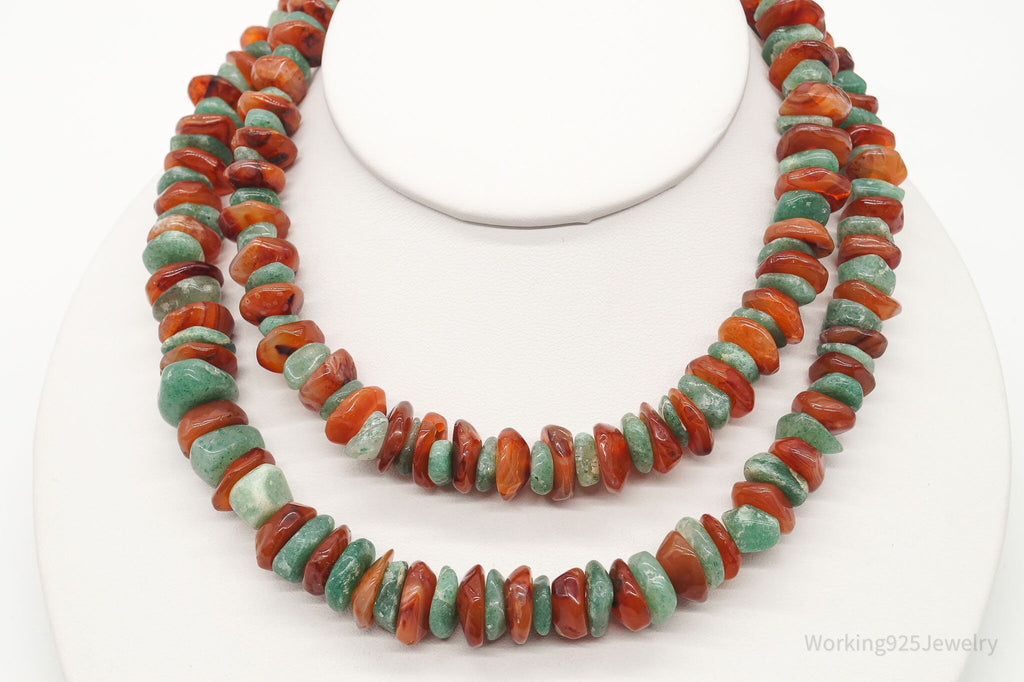 Chunky Vintage Aventurine Carnelian Beaded Necklace 30" | Jewelry > Necklaces > Pendants | Wiccan Center